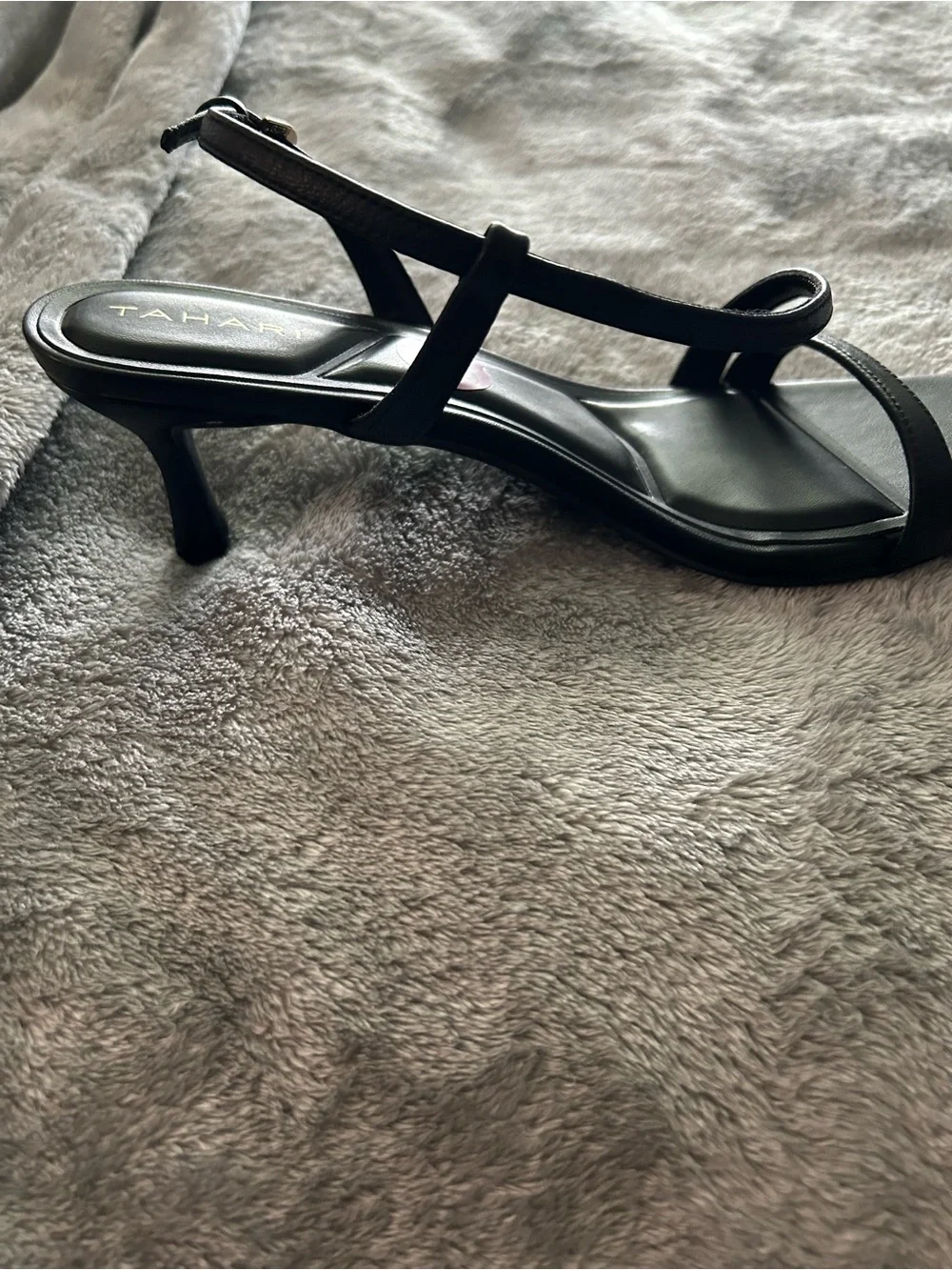 Tahari Black Leather Strappy Square-Toe Heeled Sandals